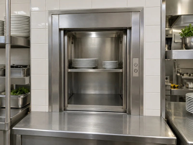 Stainless steel dumbwaiter in a commercial kitchen